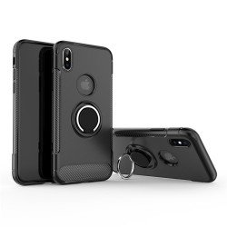 iPhone Xs Max 360 Rotating Ring Stand Hybrid Case with Metal Plate (Black)